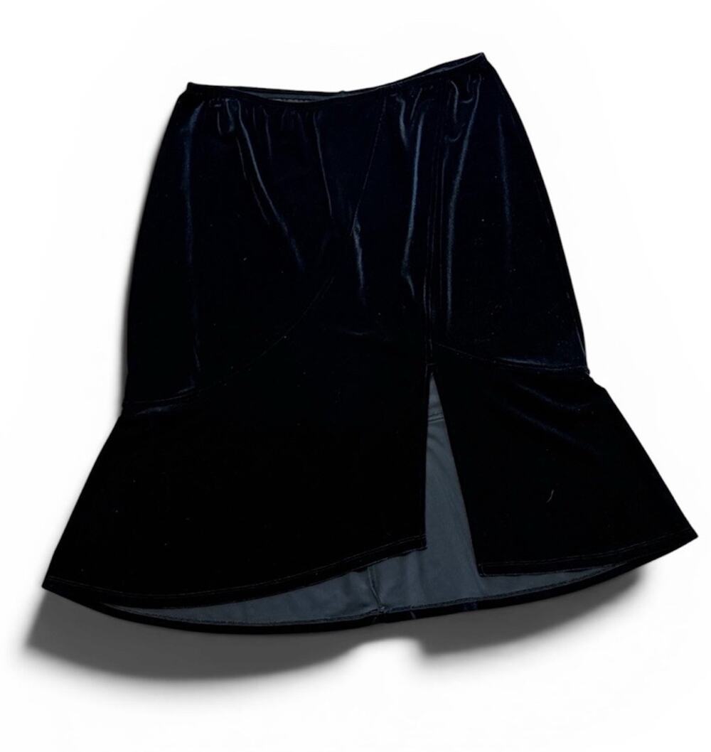 Avenue Black Velvet Midi Skirt 14/16 High Low Hem Stretch Pull On Minimal